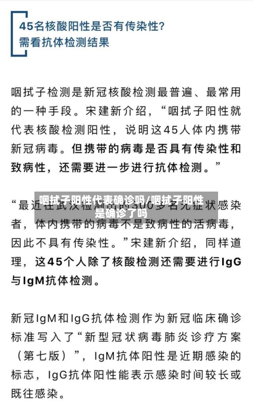 咽拭子阳性代表确诊吗/咽拭子阳性是确诊了吗-第1张图片