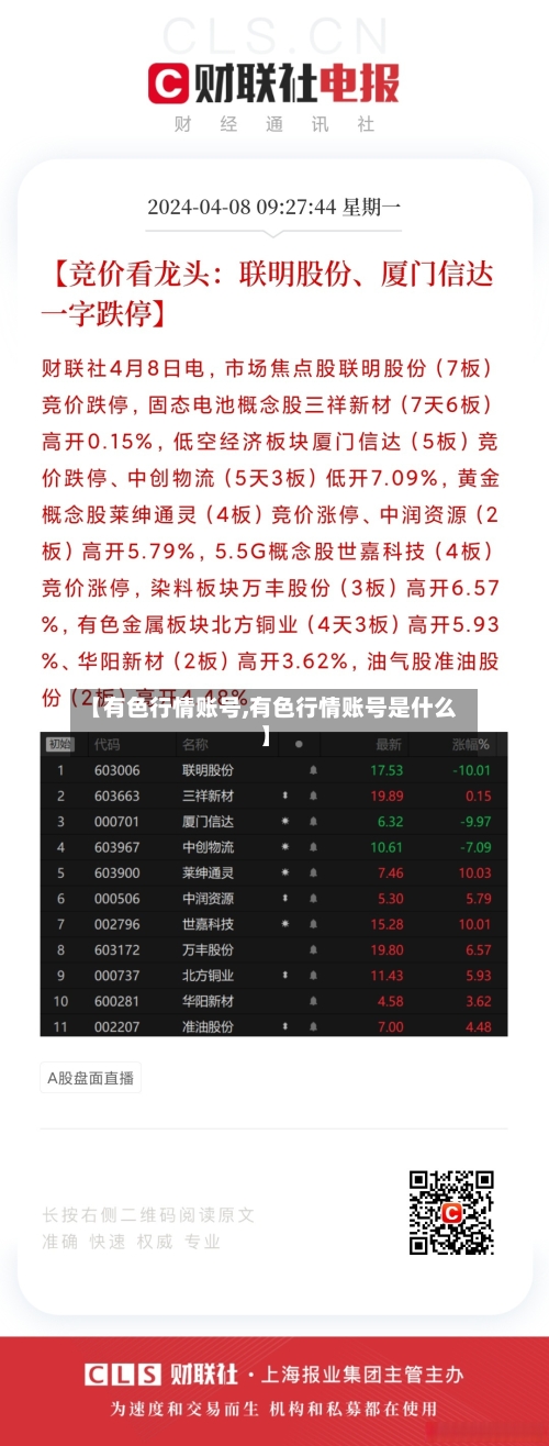 【有色行情账号,有色行情账号是什么】
