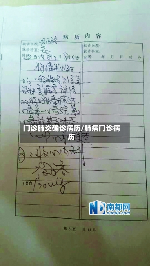门诊肺炎确诊病历/肺病门诊病历-第2张图片