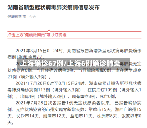 上海确诊67例/上海6例确诊肺炎