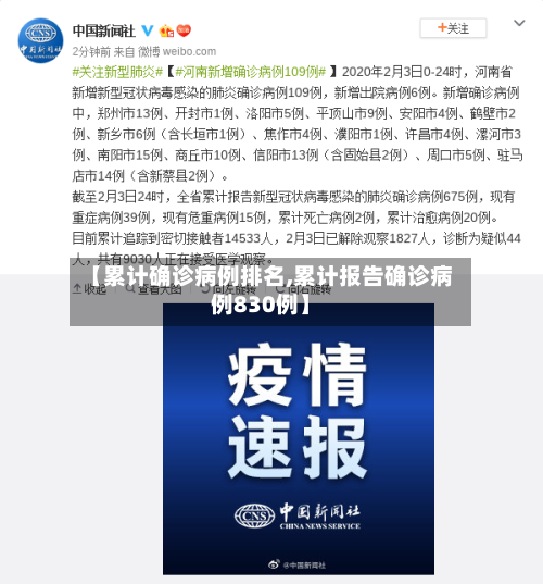 【累计确诊病例排名,累计报告确诊病例830例】