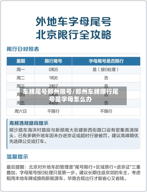 车牌尾号郑州限号/郑州车牌限行尾号是字母怎么办