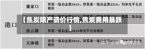 【焦炭限产调价行情,焦炭费用暴跌】